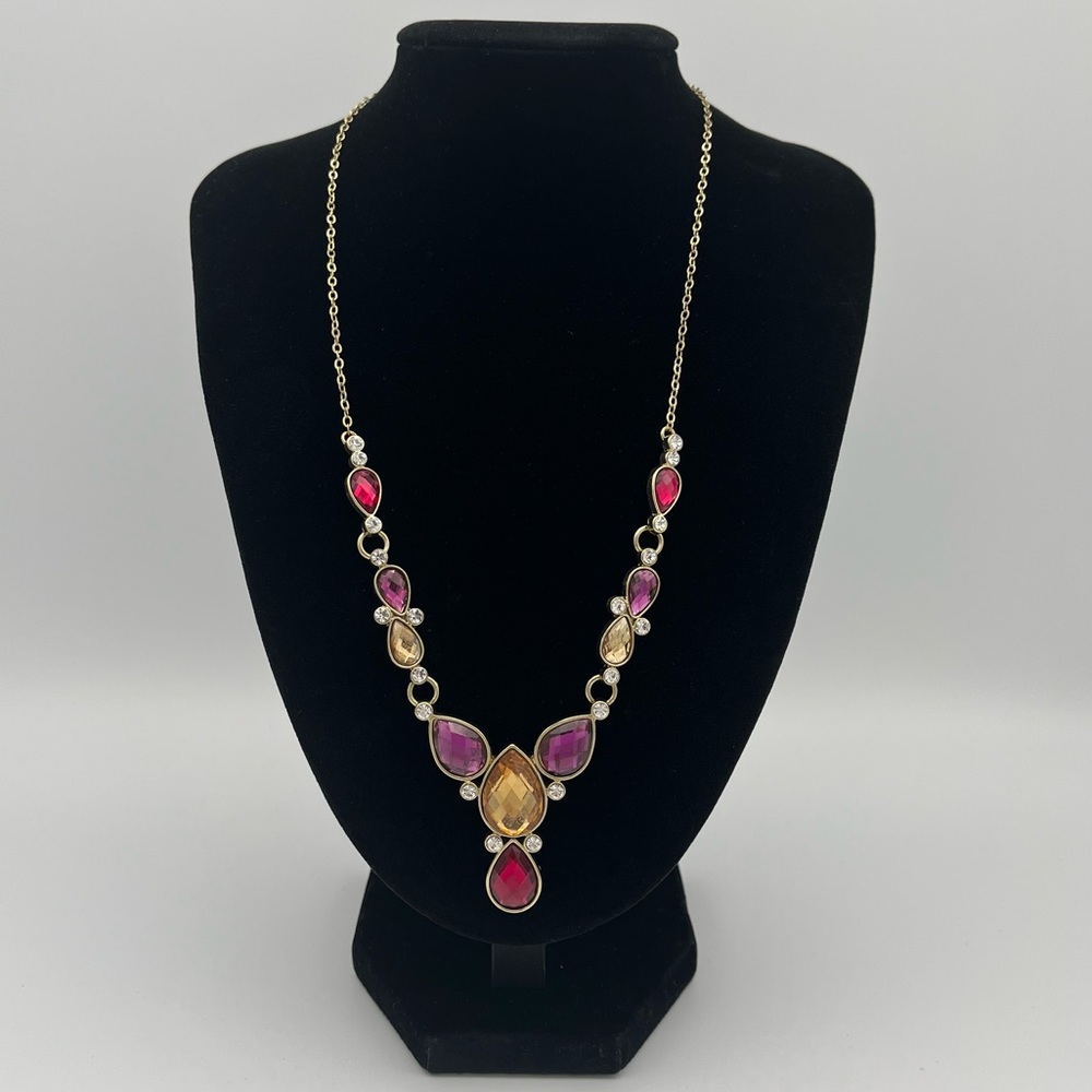 Oriflame Gold-Tone Multi-Color Teardrop Crystal Fashion Necklace